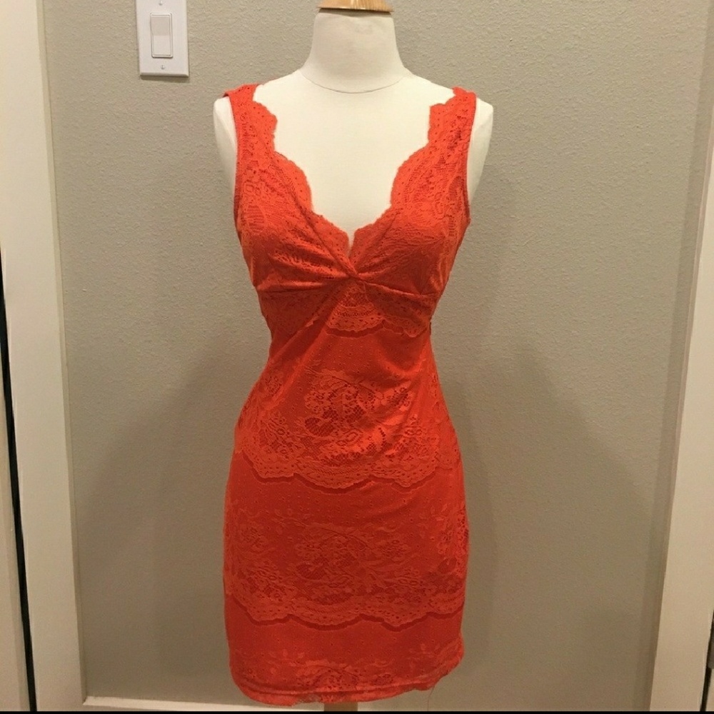 Sexy Orange Lacey Short Dress